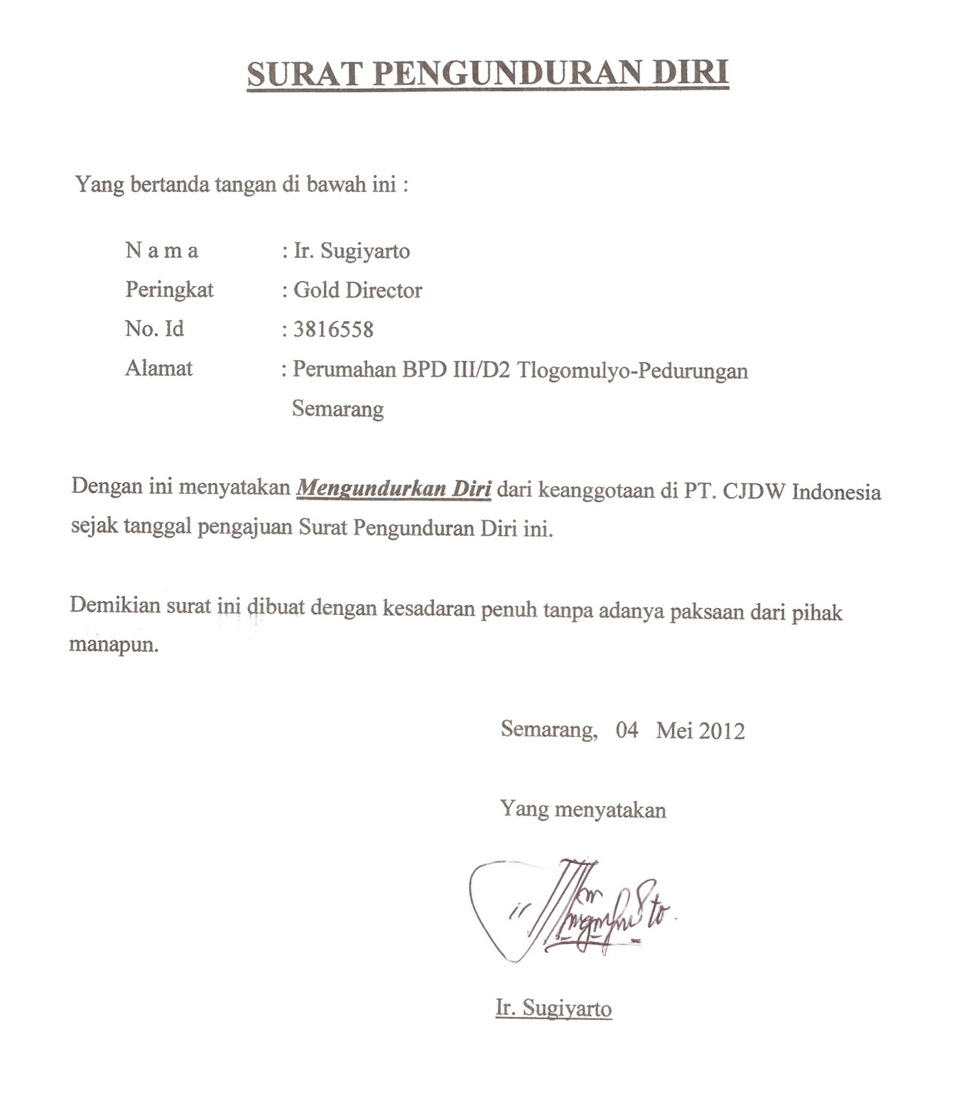 Contoh Surat Pengunduran Diri Yang Sederhana The Exceptionals