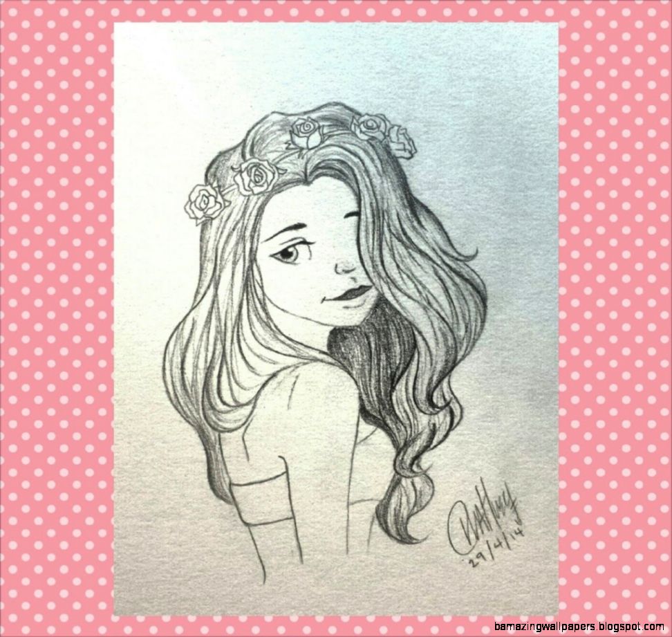 Girl With Flower Crown Drawing
