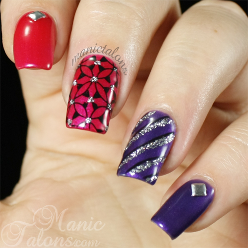Purple Pink Black and Silver Nail Art Gel Polish Manicure