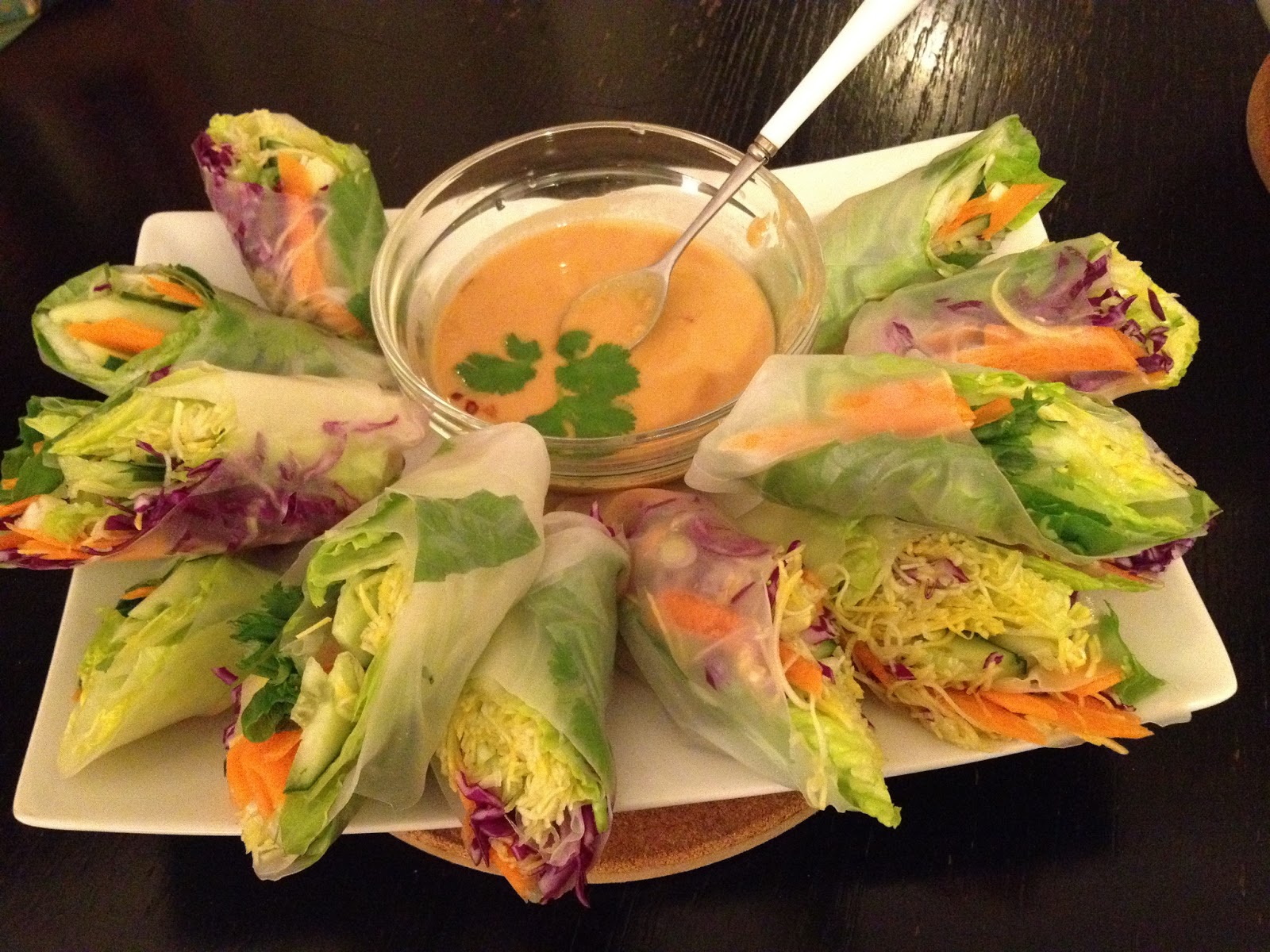 Thai Spring Rolls with Spicy Peanut Dipping Sauce (High Raw, Vegan
