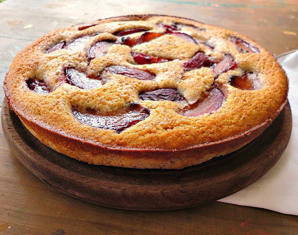 wine poached plum almond cake bonheur cuisine