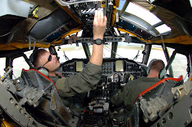 Preflight check in a B-52 Stratofortress cockpit view.