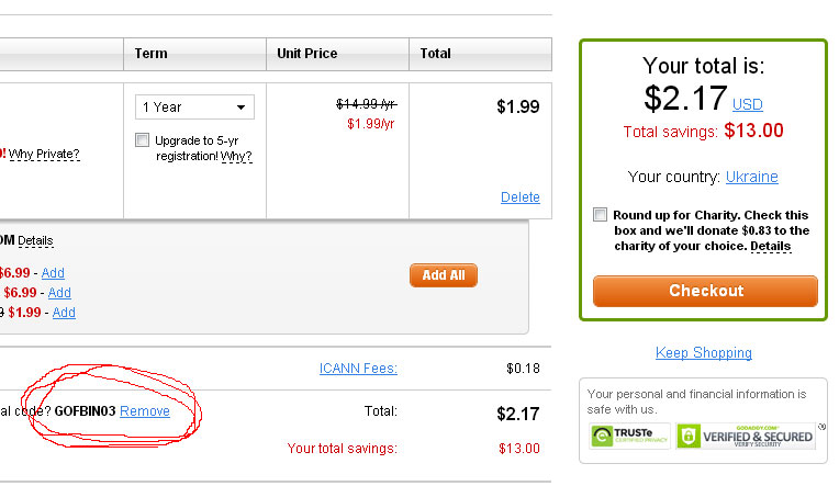 godaddy coupon code for new domain
