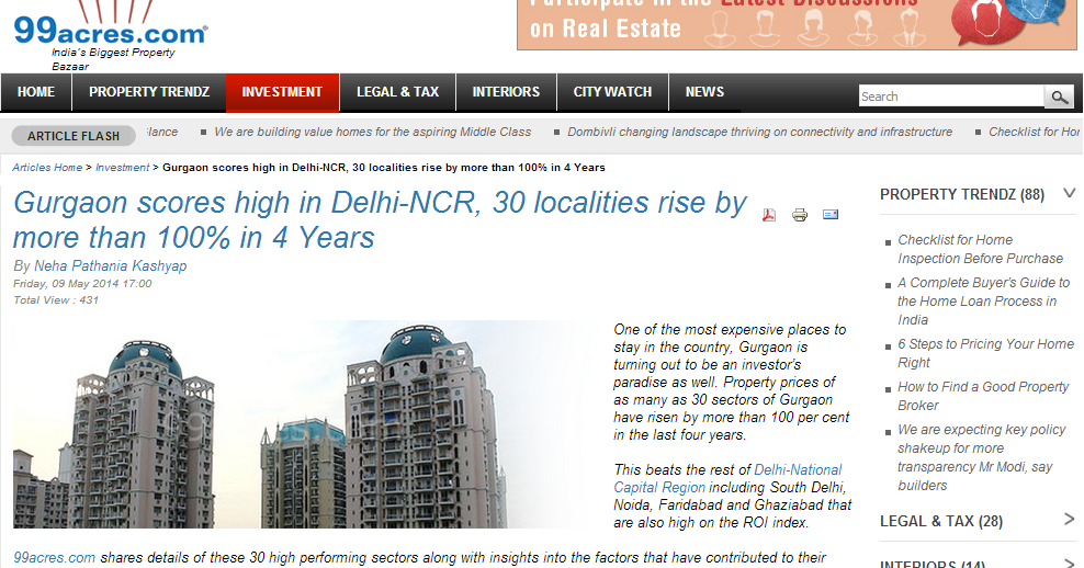 MEDIA COVERAGE - Www.99acres.com - Friday, 09 May 2014