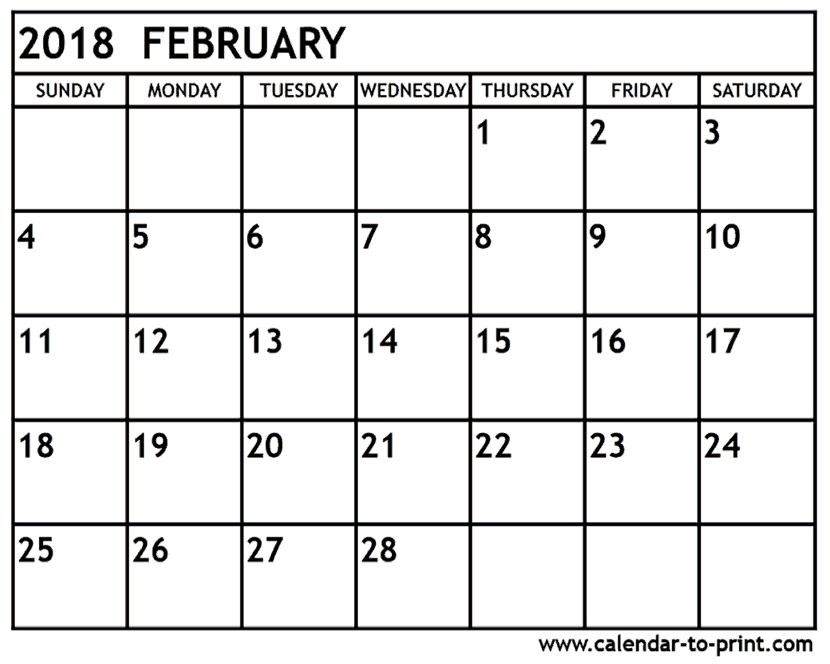 february calendar 2018 template