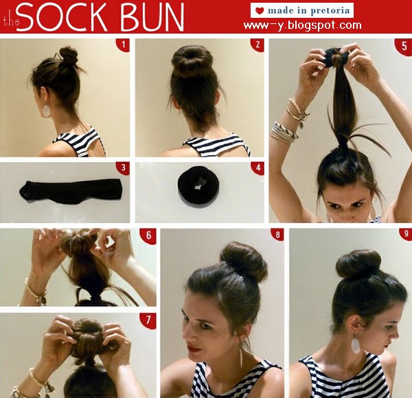 تصفيفة شعر الكعكة لكل البنات Sock+bun+Hairstyle