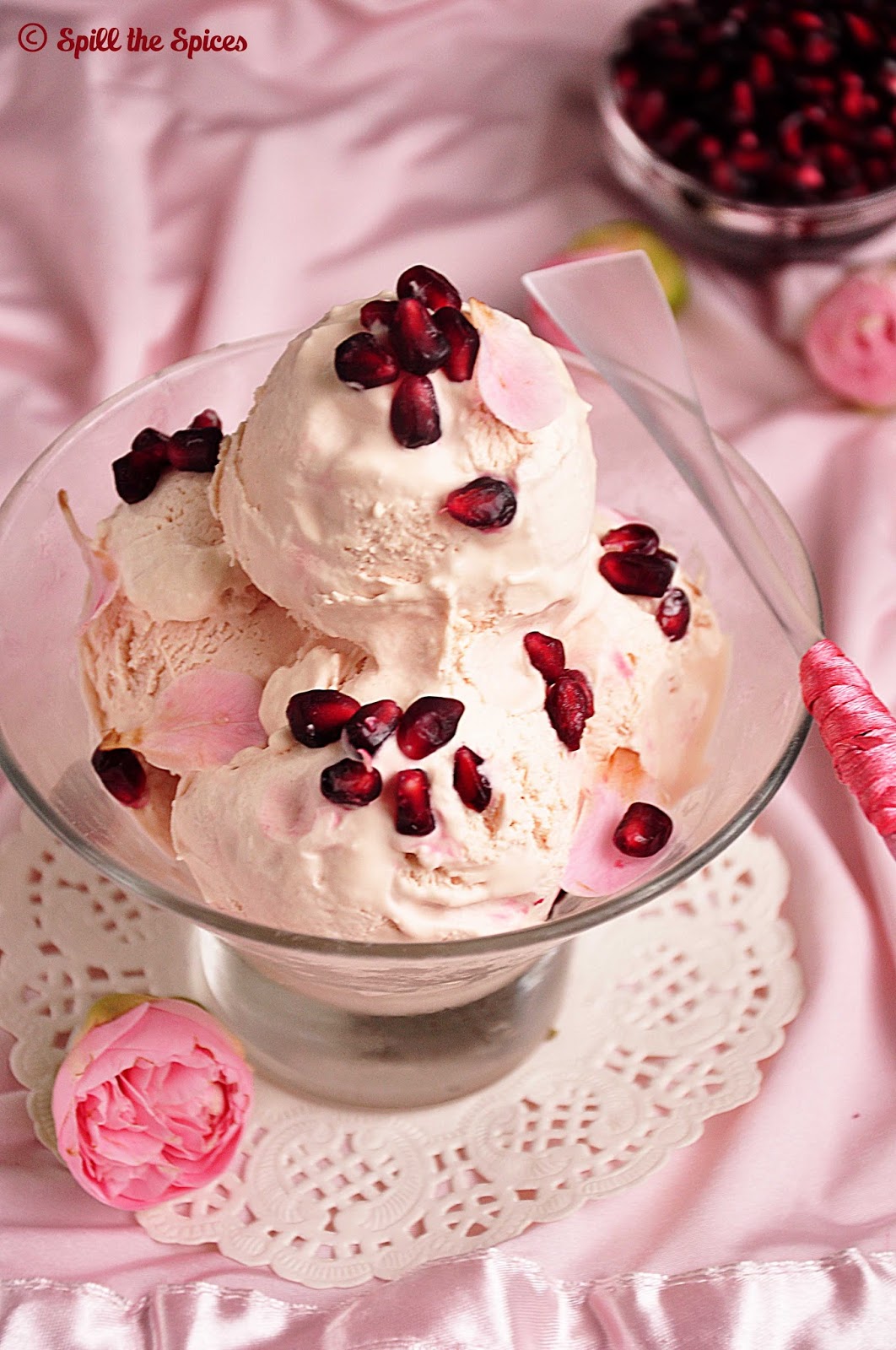 No Churn Pomegranate Rose Ice Cream Spill the Spices