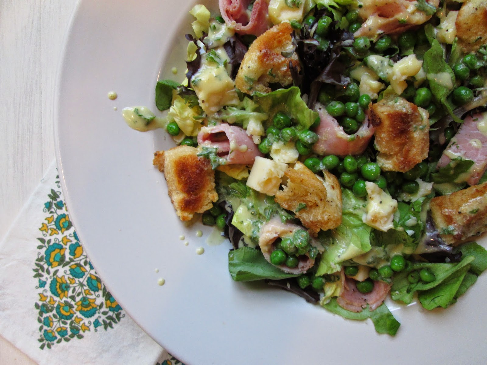 Stirring the Pot A Salad of Lettuce, Peas, and Ham with Creamy Dressing