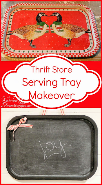 Repurposed thrift store serving tray into chalkboard - KnickofTime.net