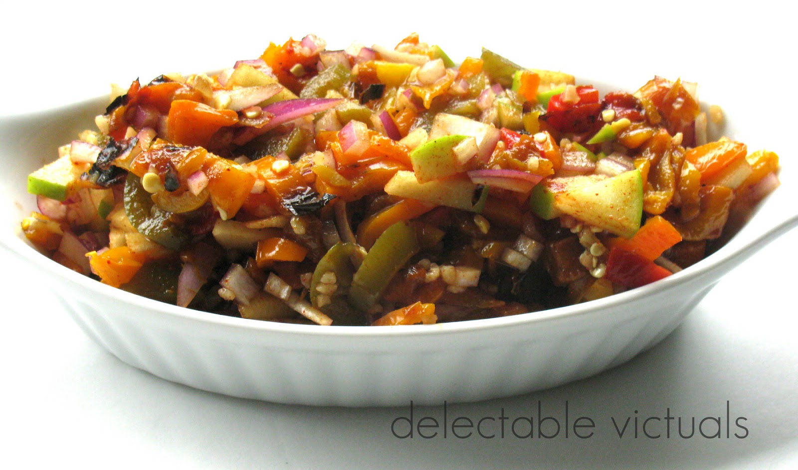 Delectable Victuals Roasted TriColor Peppers and Green Apple Salsa