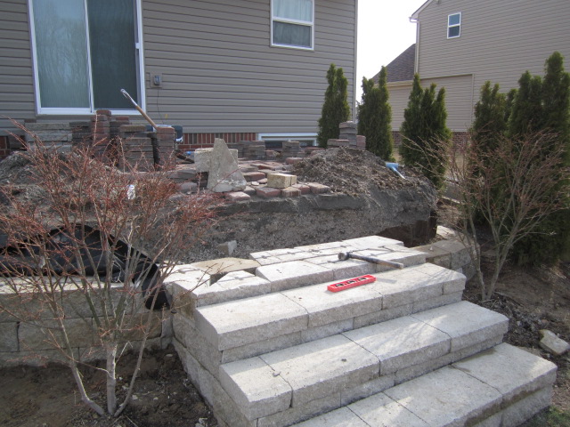 Elevated Brick Pavers Patio Steps Are Rebuilt Brick Paver