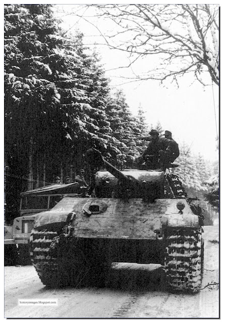 SS troops  Panther tank during Ardennes Offensive