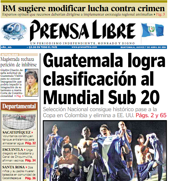 En portada de los Diarios, Guatemala al Mundial Futbol Guatemala