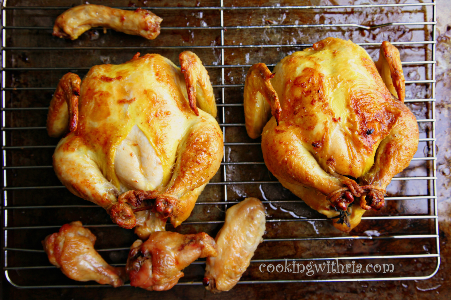 •Roast chicken, brushing with butter after 15 minutes, until skin is
