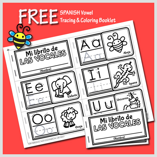 HoneyBops FREE Spanish Vowel Tracing and Coloring Booklet for Preschoolers