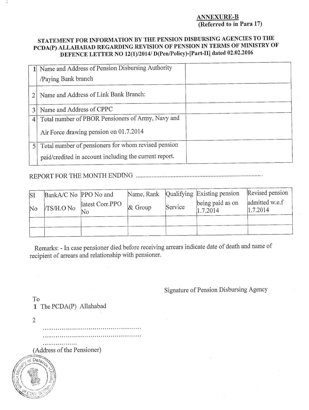 One Rank One Pension to the Defence Forces personnel DESW Circular