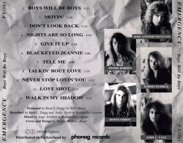 EMERGENCY - Boys Will Be Boys (1993) back cover