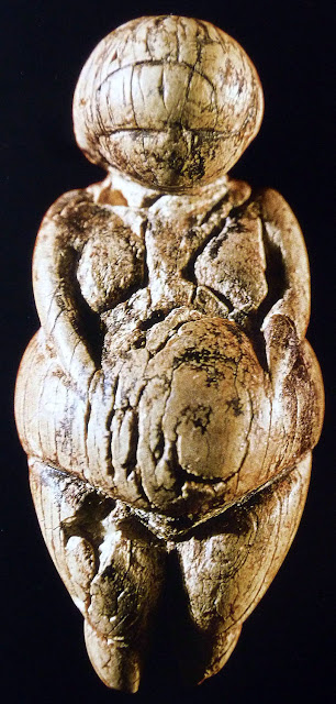 The Venus of Kostienki - number 1, figure of a naked woman, her head is covered, mammoth tusk, created 23.000-22.000 BCE, height 11 cm, found in 1936 in ancient area Kostienki in Russia