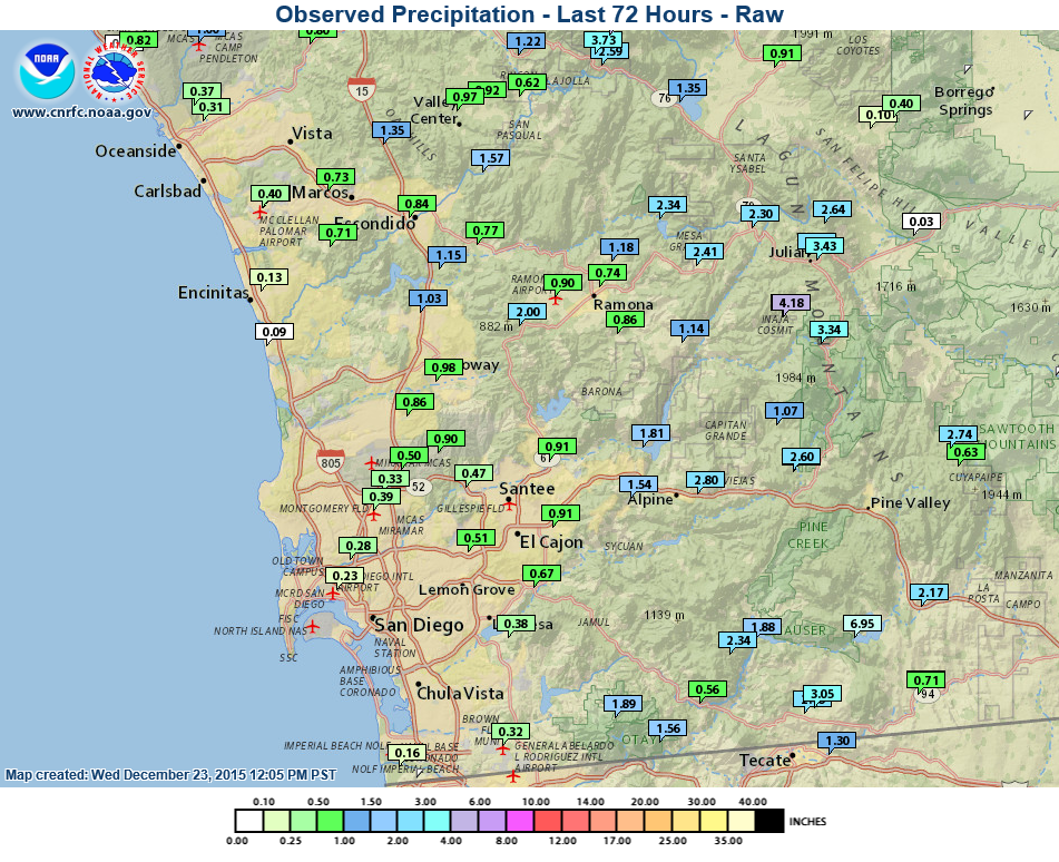 San Diego Weather Center RAIN TOTALS SAN DIEGO TUESDAY 12/22/2015 TO