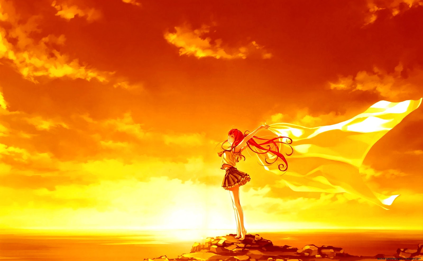 Anime Girl Wind Sunset Anime Girl Wind Sunset
