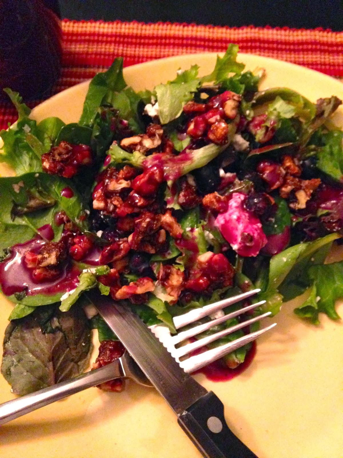 Spinach and Blueberry Salad w/ Goat Cheese & Candied Walnuts w