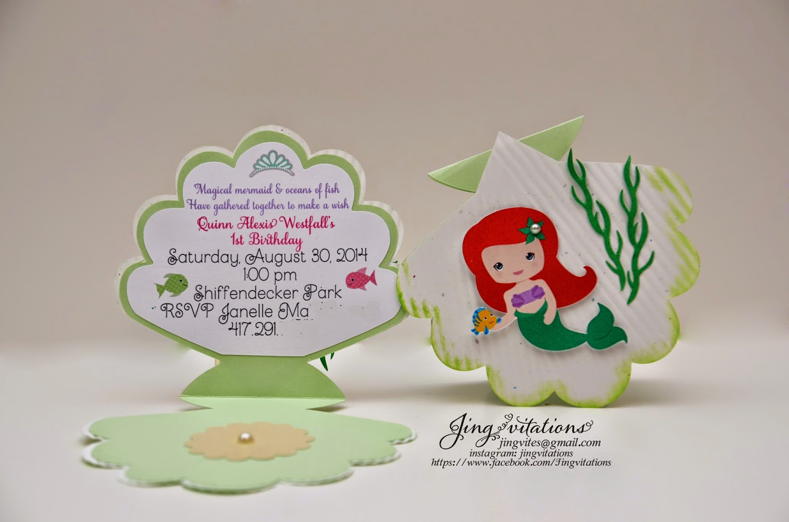 Birthday and Baby Shower Invitations Little mermaid handmade Invitations