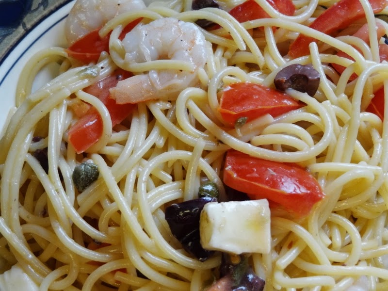 What's cookin', Mom? Spaghetti with OliveCaper Sauce and Shrimp