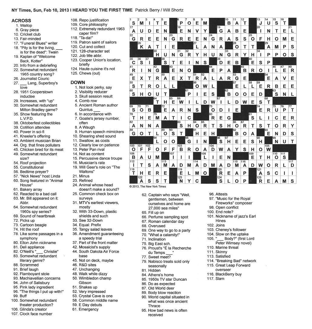 The New York Times Crossword in Gothic: 02 10 13 Blizzard Blizzard