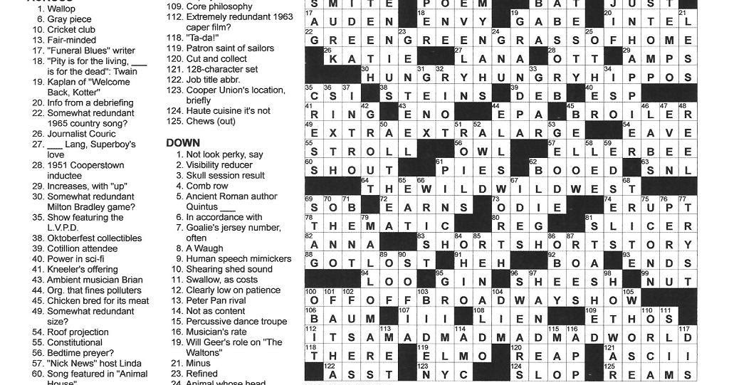 Printable Crossword Puzzles: York Times Daily Crossword Puzzlesvolumetimes