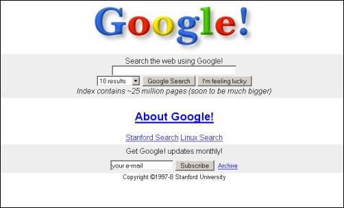 Página principal do Google - Mais tarde em 1997