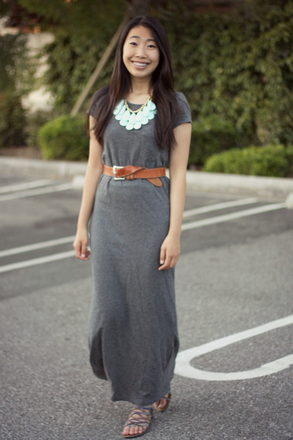 Mint Statement Necklace Grey Maxi Dress+Belt