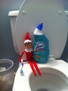 Elf on the Shelf Idea Scrubbing Toilet with Toothbrush