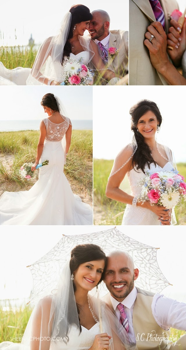 Pronovias wedding dress beach portraits wedding saint joseph michigan tiscornia beach lighthouse