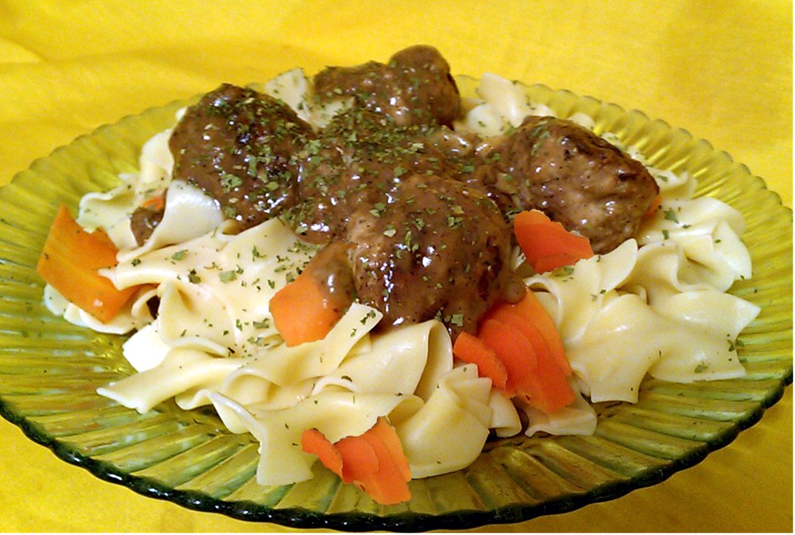 Kissing the Cook Swedish Meatballs with Yogurt Gravy on Pasta and