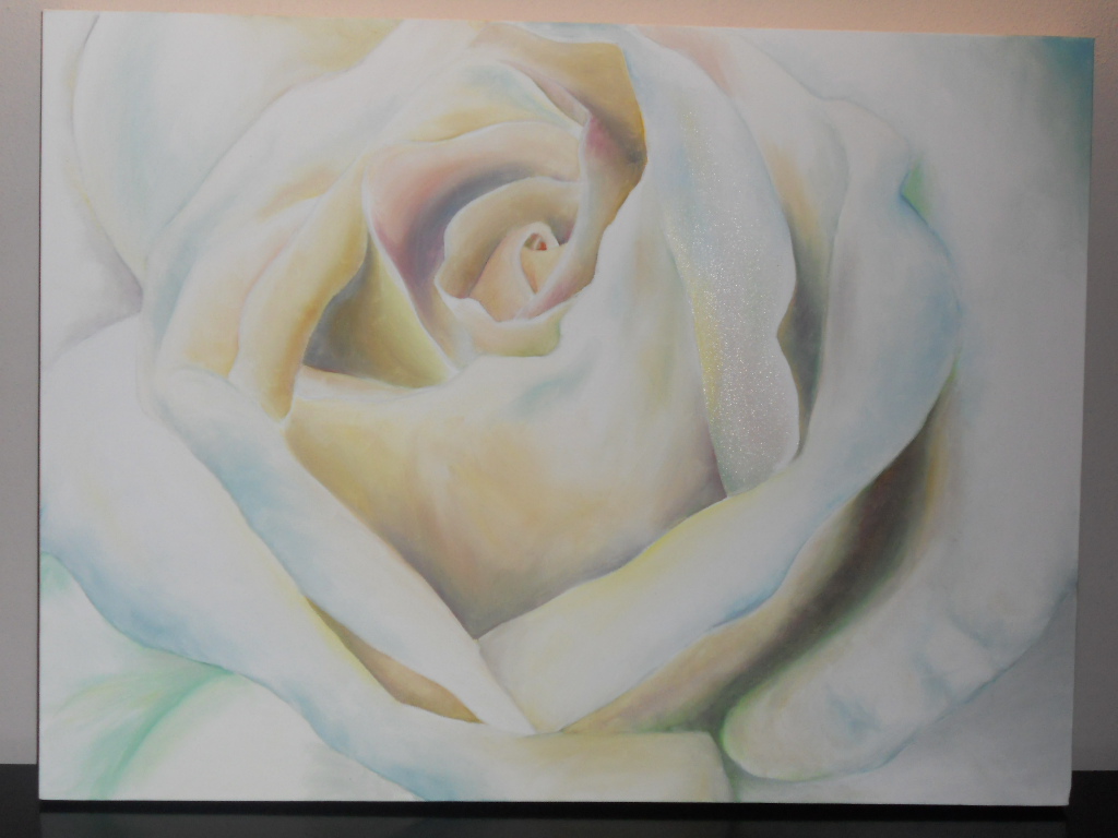 Quadro Moderno 100x100 Rosa Bianca Sbocciata Stampa Su Tela M893te100x100