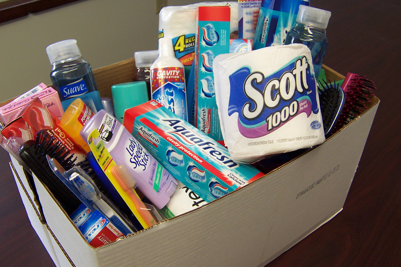 toiletries to families in