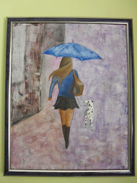 "šetnja po kiši " ulje na platnu slikar Vladisav Bogićević Luna Niš