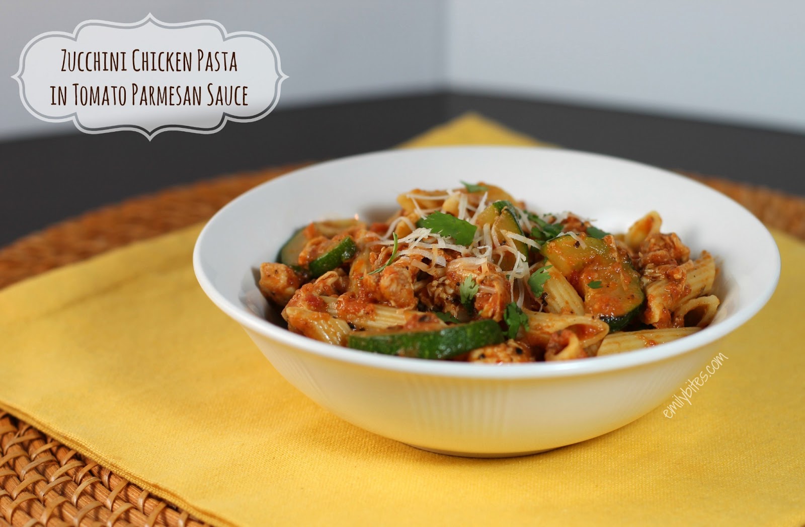 Zucchini Chicken Pasta in Tomato Parmesan Sauce