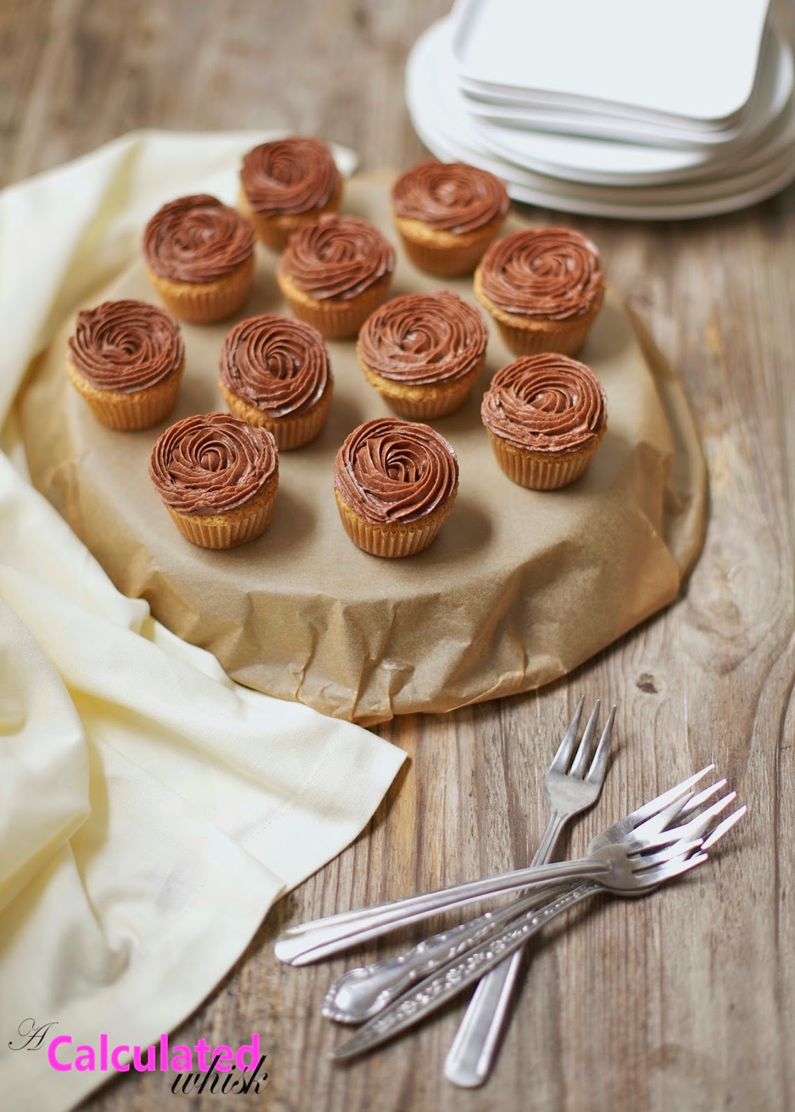 Easy Vanilla Cupcakes with Chocolate Frosting (Gluten-free, Grain-free) | acalculatedwhisk.com