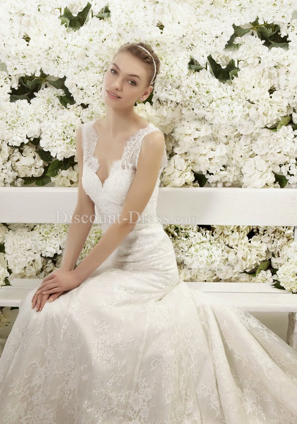  Lace Fit N Flare Straps Empire Waist Sleeveless Floor Length Wedding Dress