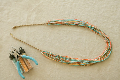 the completed multi-strand seed bead necklace