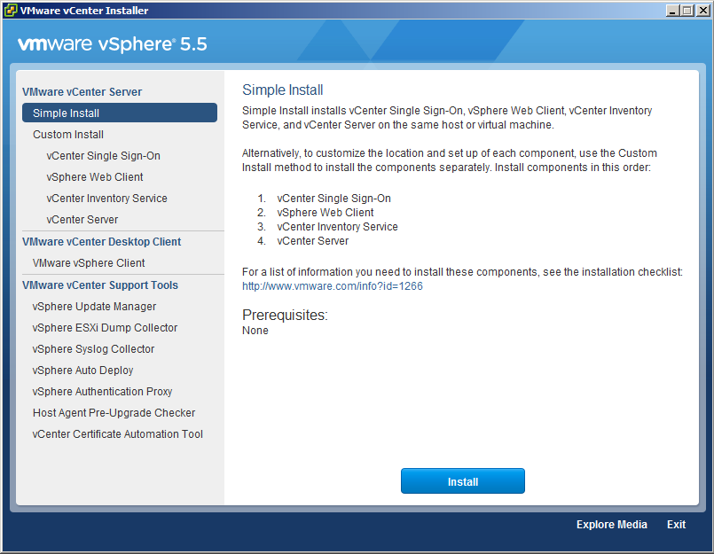 A Quick Install of VMware vCenter Server 5.5U1 on Windows 2008R2 SP1