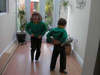 laughing children showing bottoms