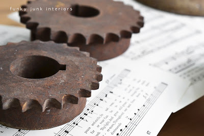 A rusty lantern and gear junk Christmas centrepiece  - by Funky Junk Interiors