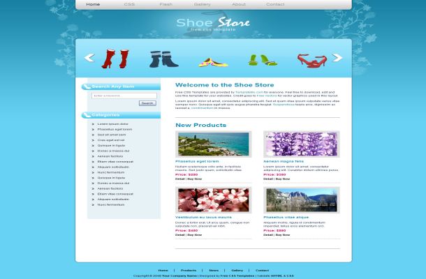 Free HTML Blue Shoes Store CSS Website Template