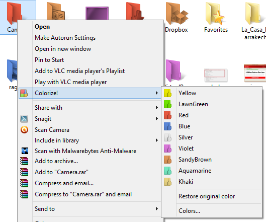 Folder Colorizer menu 