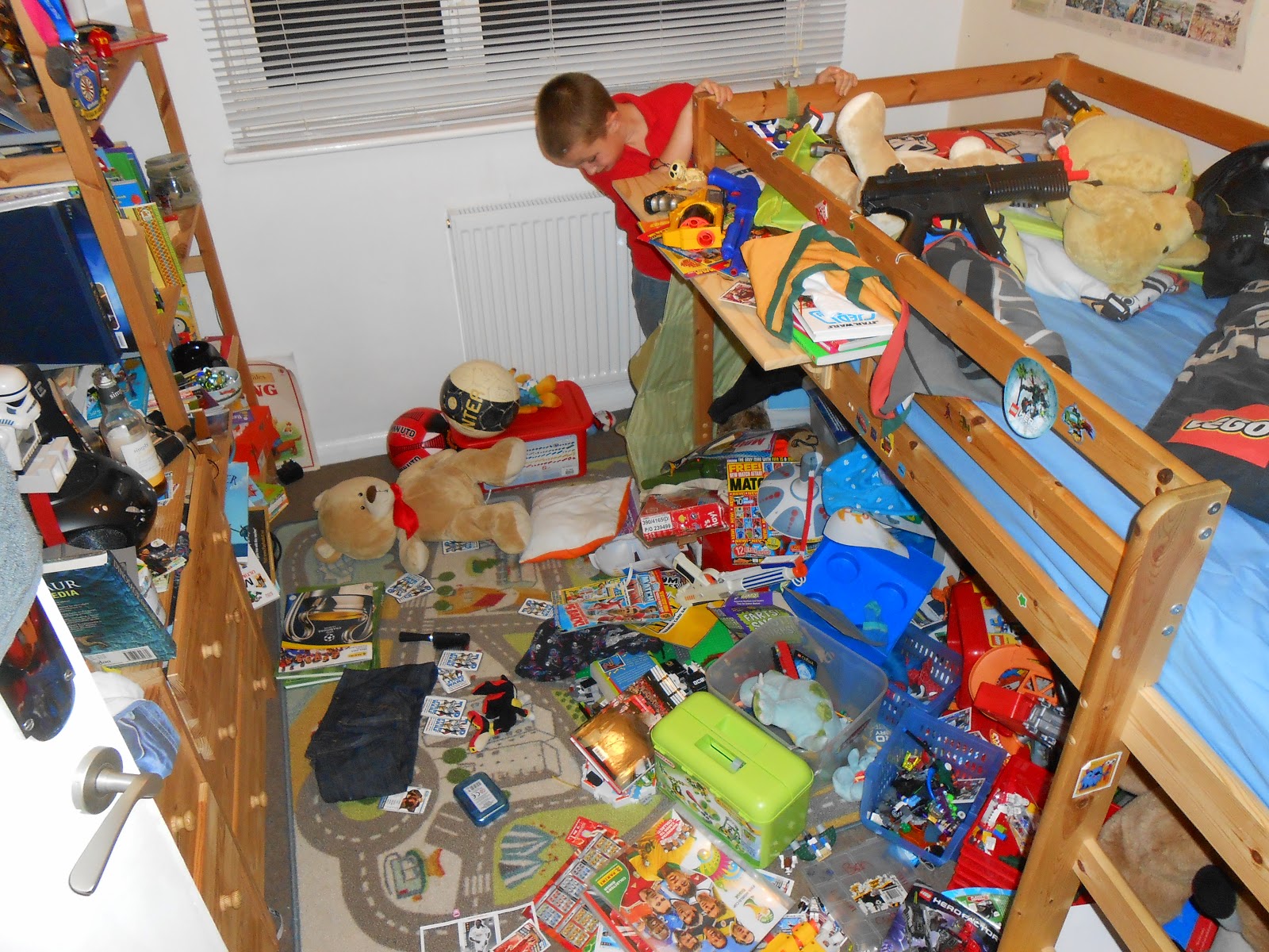 bunk beds and toys all over the floor