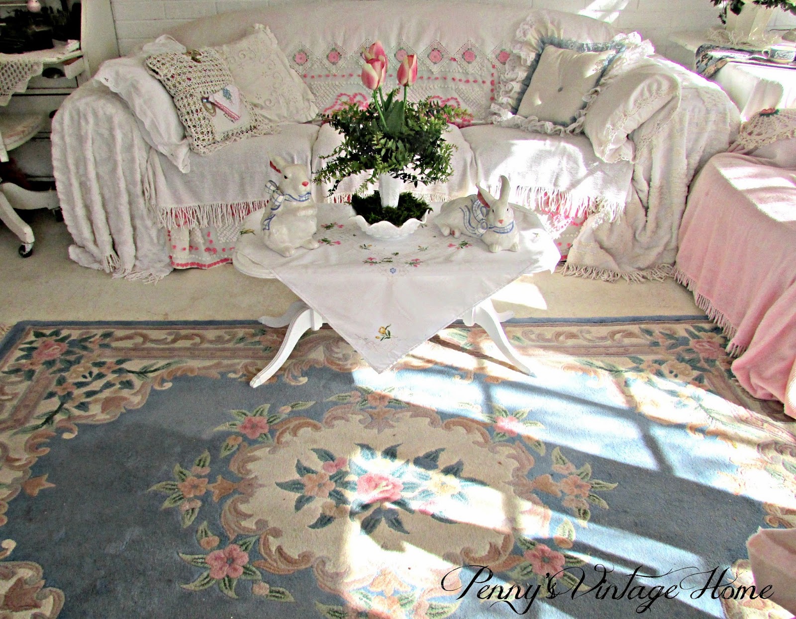 Penny's Vintage Home Vintage Blue & Pink Wool Rug