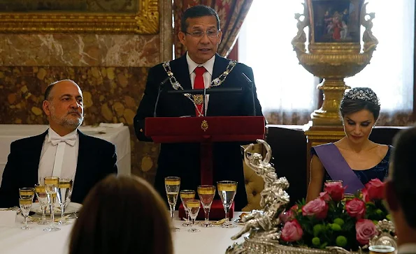 King Felipe VI of Spain and Queen Letizia of Spain host a dinner for Peruvian President Ollanta Humala Tasso and wife Nadine Heredia Alarcon