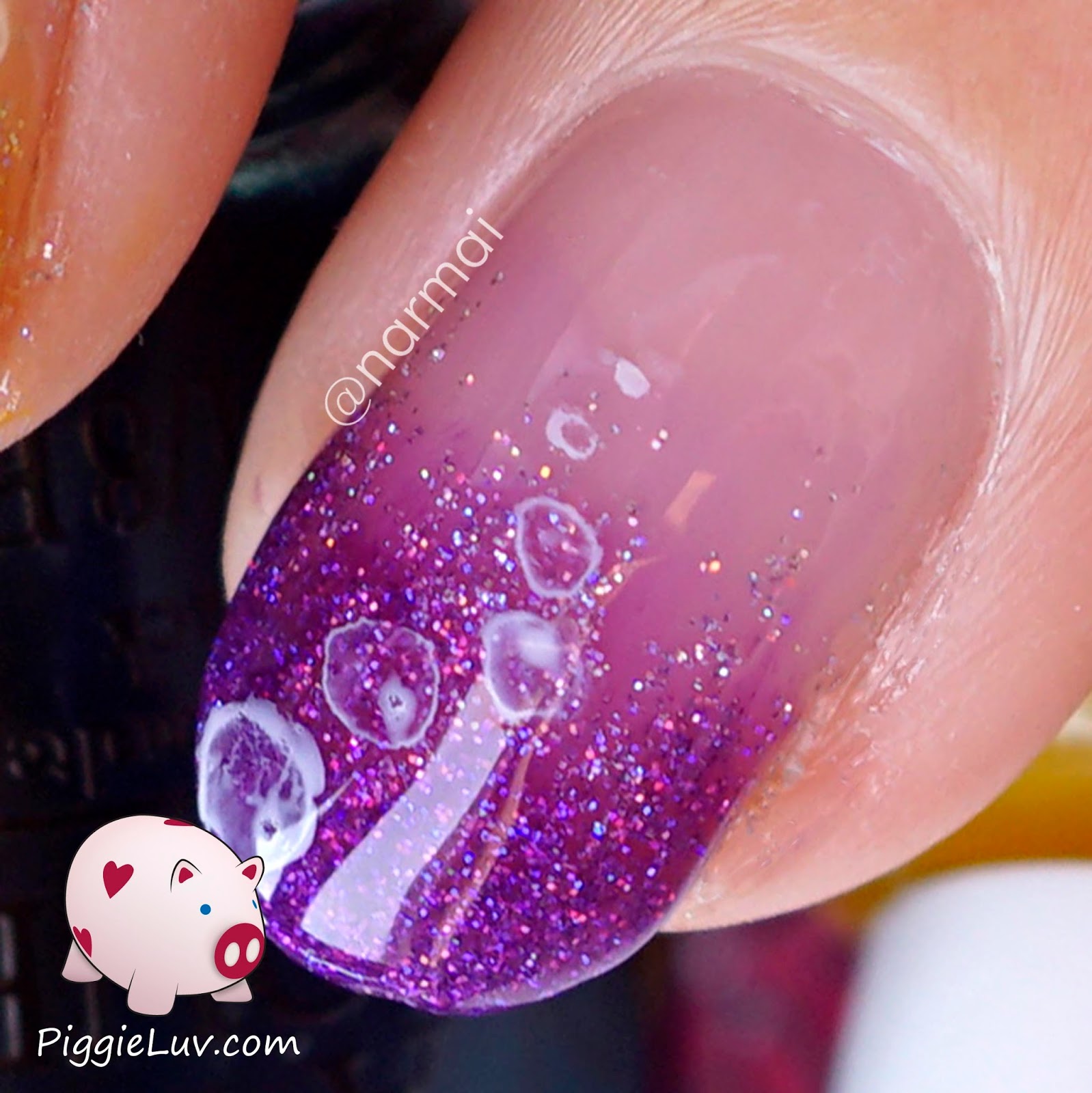 PiggieLuv Glitter bubbles nail art with OPI Color Paints & Sheer Tints